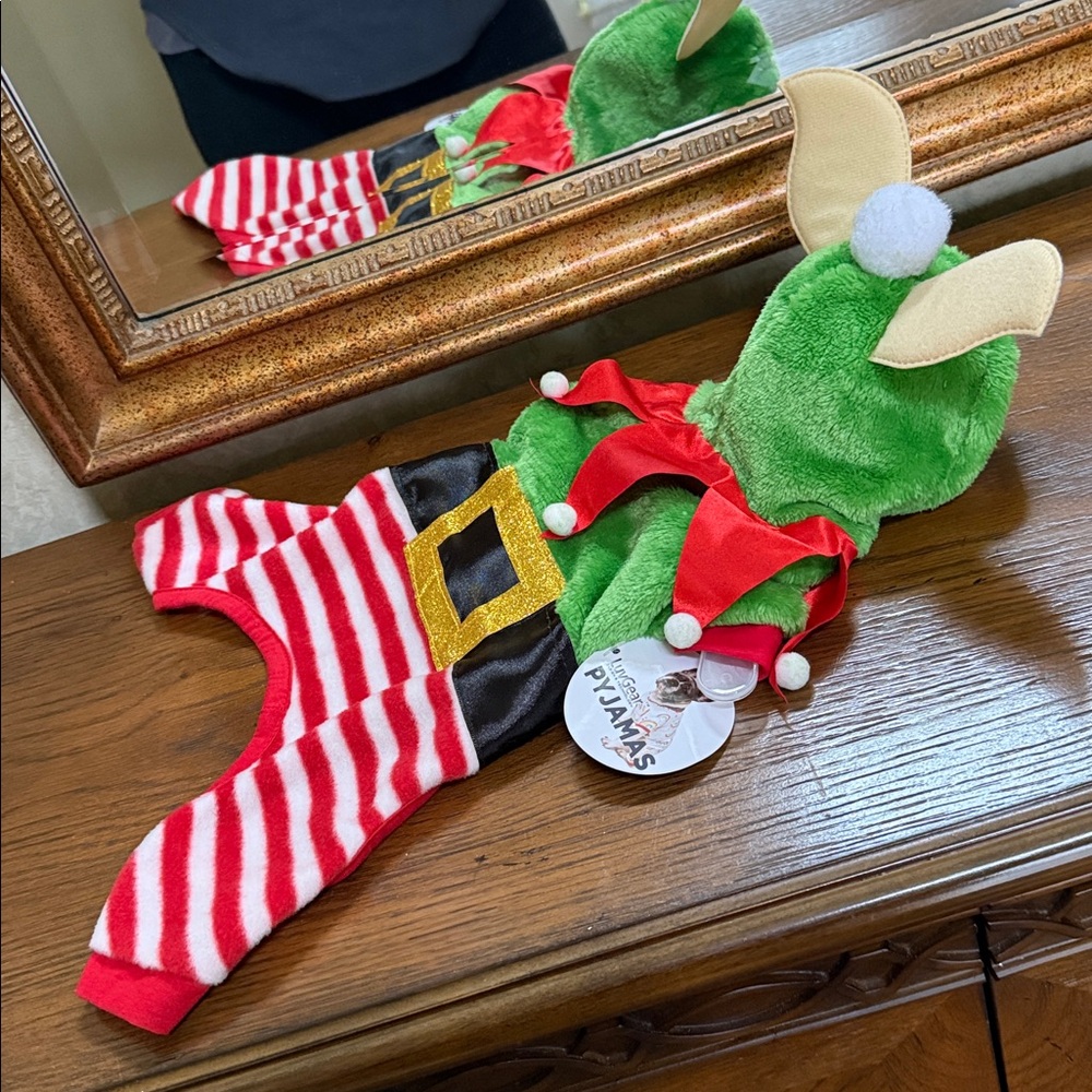 LuvGear Green Elf Dog Costume-Pajamas. Size XS. Velcro closure. Red/green/black. - Picture 2 of 14